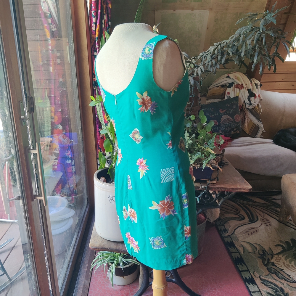 Vintage Expressons Sleeveless Floral Mini Dress Size 2 Lined Fitted Tropical Y2K - Picture 7 of 15